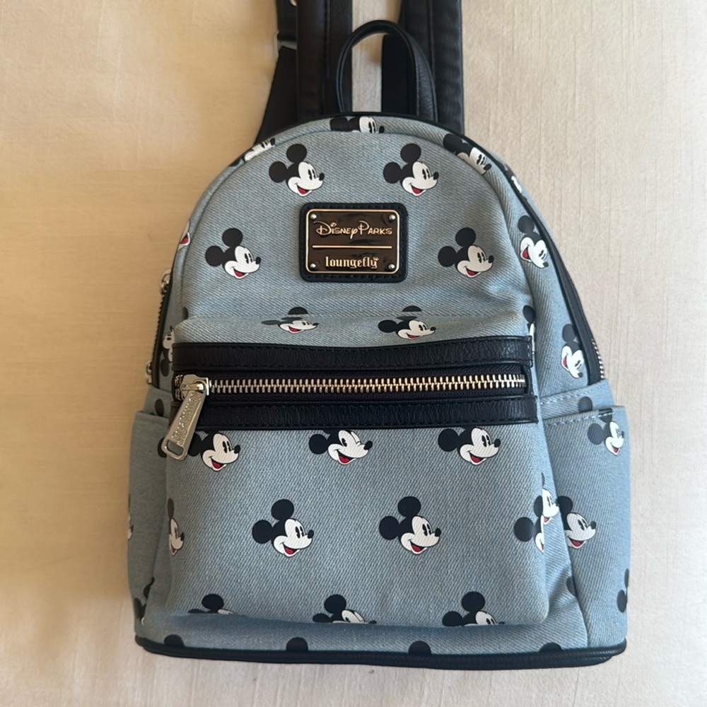 Walt Disney World Parks Loungefly Mickey Mouse Denim Blue Mini Backpack